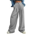 thumbnail image 2 of Fartey Wide Leg Sweatpants for Women 2025 Trendy High Waisted Drawstring Jogger Pants with Pockets Loose Casual Solid Color Fleece Sweatpant Gray S, 2 of 8