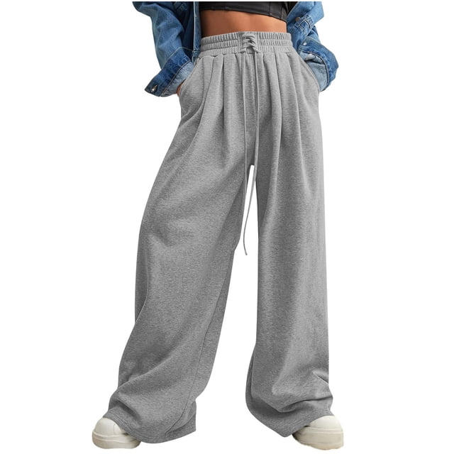 Timegard Sweatshirts for Women Wide Leg Elastic Waist Ruched Loose Workout Trousers Fall Winter Fashion