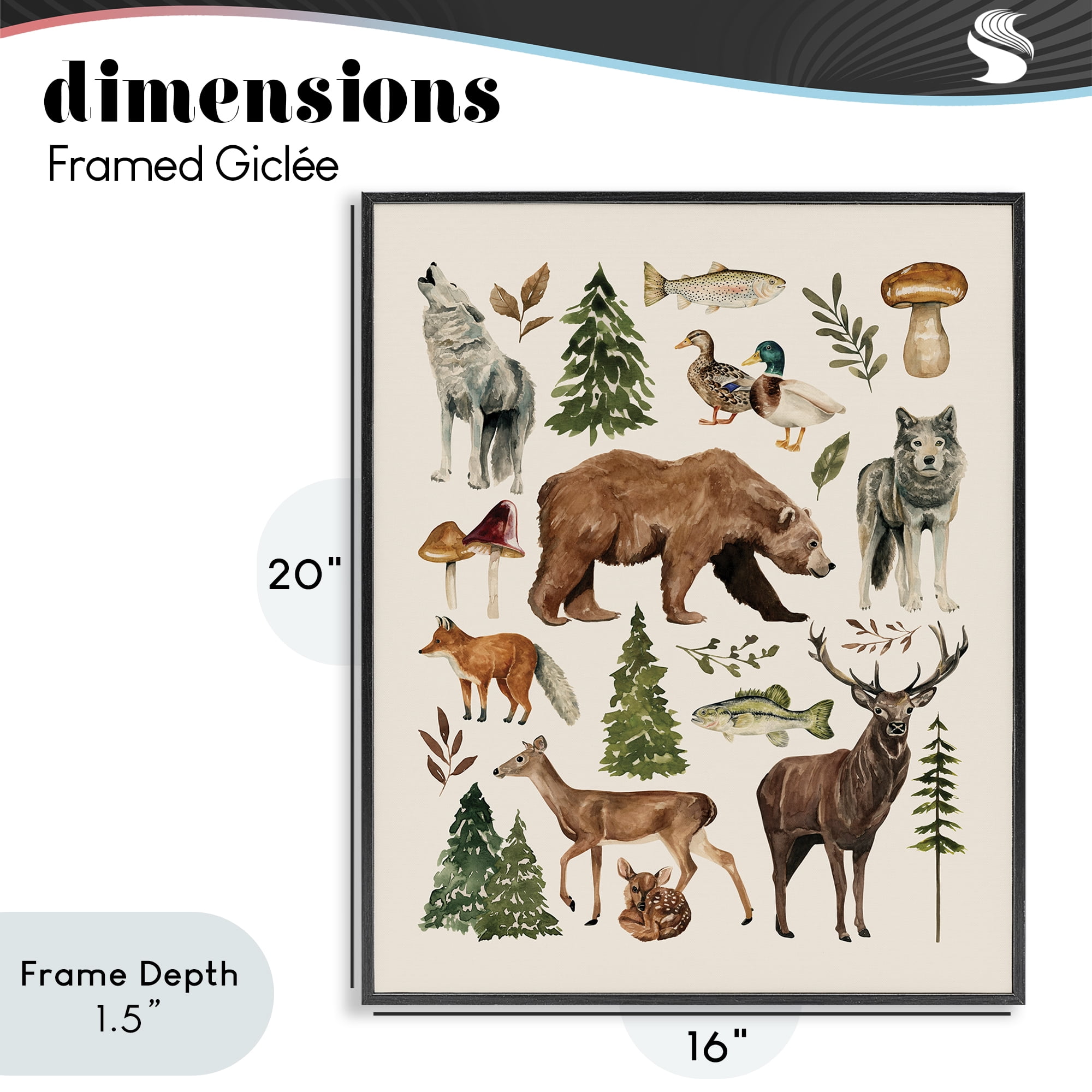 Stupell Industries The Wild Wood Animals Black Framed Giclee Art, design by Bethany Sandoval
