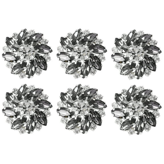 Uxcell 6PCS Flower Sewing Rhinestone Buttons 1 Inch Crystal Shank Buttons for Jewelry Making Cloth DIY Silver Clear Gray