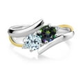 thumbnail image 2 of Gem Stone King 1.27 Cttw Green Mystic Topaz Sky Blue Topaz and Lab Grown Diamond 925 Silver and 10K Yellow Gold Two Stone Crossover Ring for Women (Size 9), 2 of 5