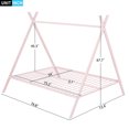 thumbnail image 4 of Bellemave Full Size House Bed Montessori Bed, Metal Tent Bed Floor Play House Bed with Slat, Platform Bed Frame for Kids Teens Girls & Boys, No Box Spring Needed (Pink), 4 of 8