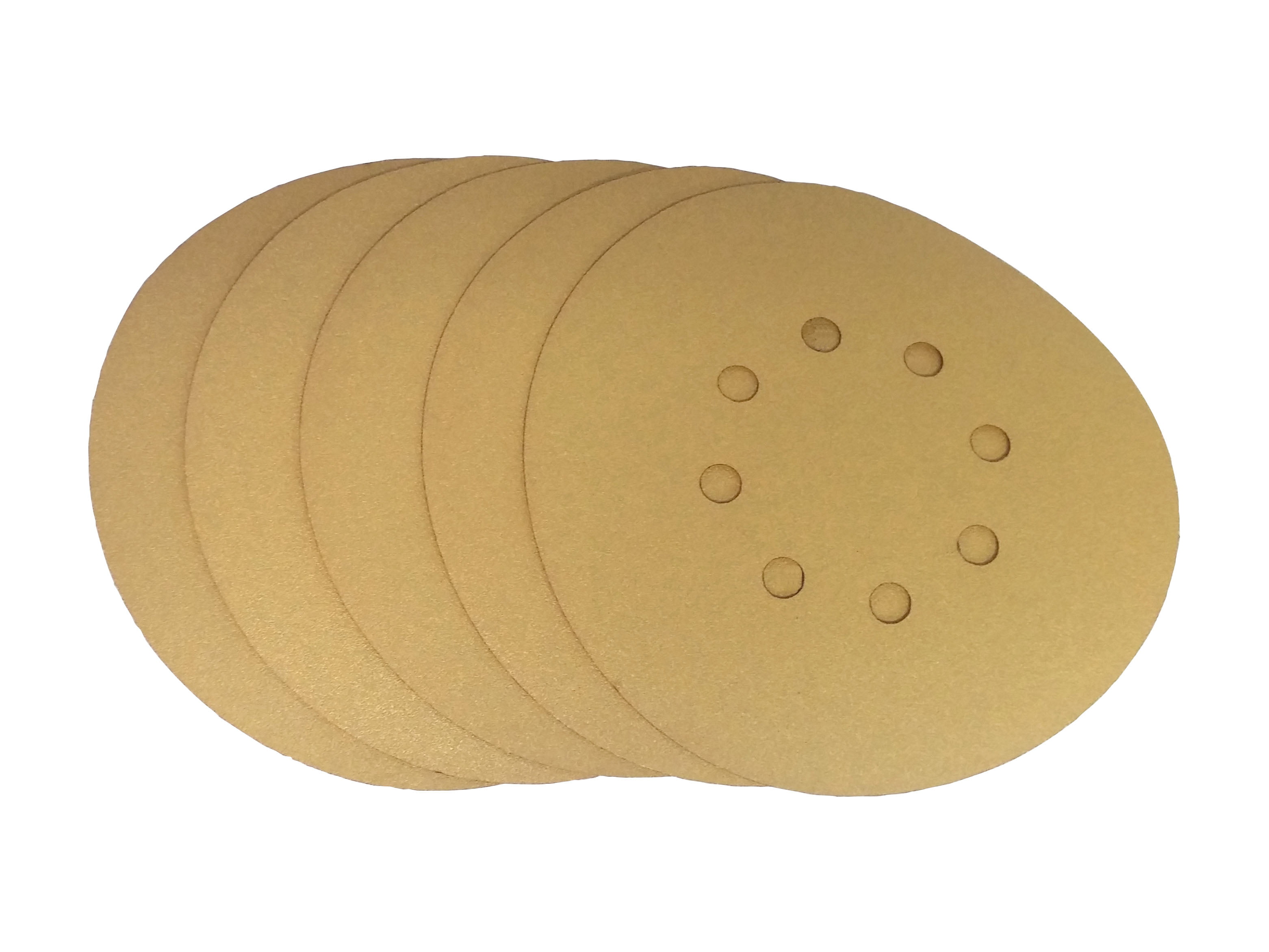 100 Pack, 80 Grit 6" x 8 Hole Gold Hook and Loop Grip Sanding Discs 