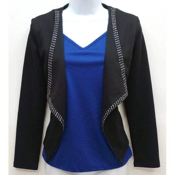 NY Collection Black Open Front Asymmetrical Hem Jacket Women's Petite Small