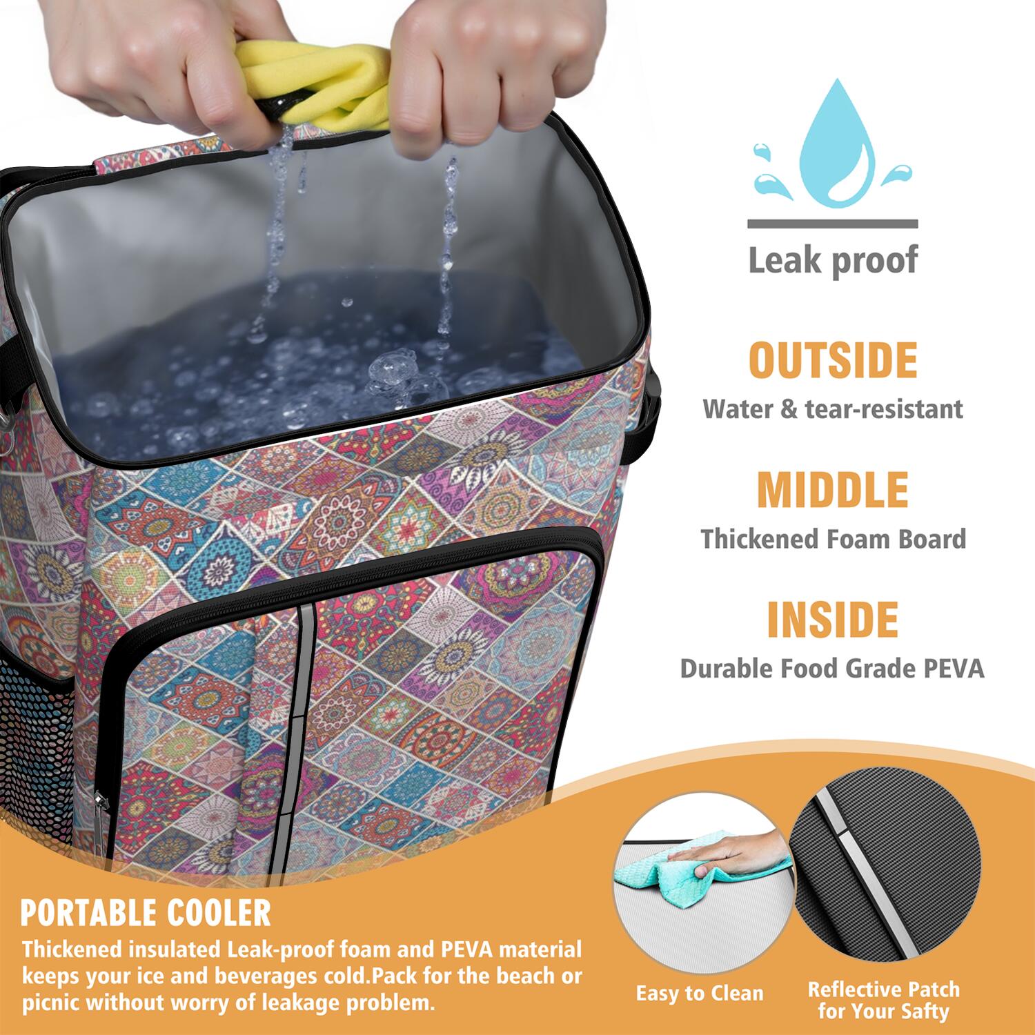 Travel Cooler Bag - Boho Bohemia Flower Camping Beer Cooler Backpack with Bottle Opener- Waterproof Insulated Picnic Backpacks - Cooler Bag for Beach