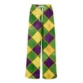 thumbnail image 4 of LWavelet Soft Fabric Mardi Gras Plaid Wide Leg Pants Women Festive Casual Wear Army Green M, 4 of 5