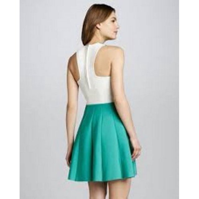 $308 PARKER Lulu MINT Ribbed KNIT Bandage FLARED Style DRESS in Atlantic ( XS )