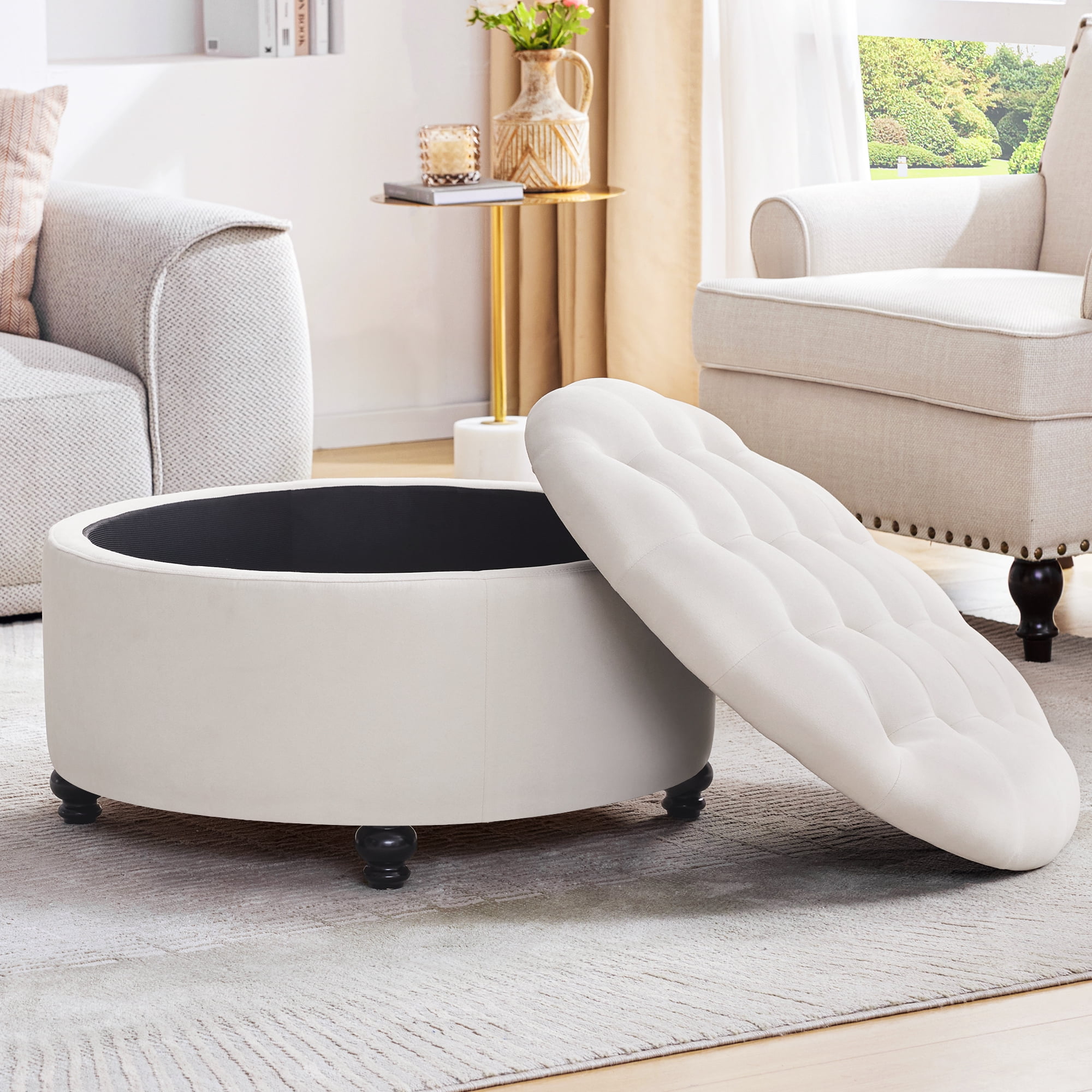 29 Square Tufted Button Storage Ottoman Table Bench with Rolling Whee –  Homhum