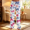thumbnail image 4 of Women's Bow Print Wide Leg Pajama Pants, Elastic High Waist Loose Sleep Pants Casual Loungewear Trousers, M, 4 of 7