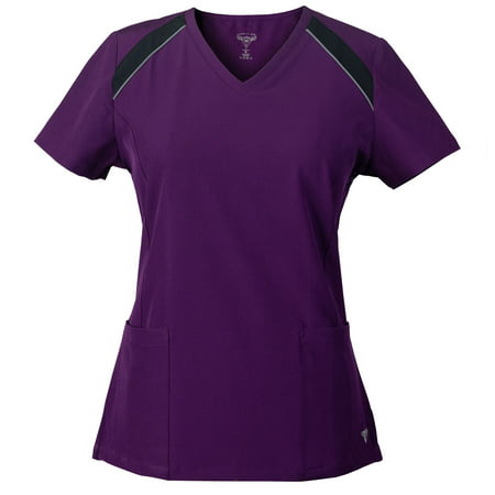MG SuperFlex Athletic Inspired Colorblock Stretch Scrub Top with Reflective Piping