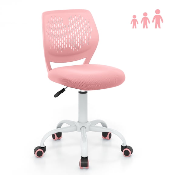Gymax Kids Desk Chair Ergonomic Swivel Children Mesh Study Height Adjustable Pink