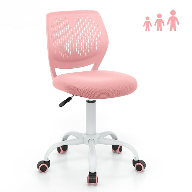 Gymax Kids Desk Chair Ergonomic Swivel Children Mesh Study Height Adjustable Pink