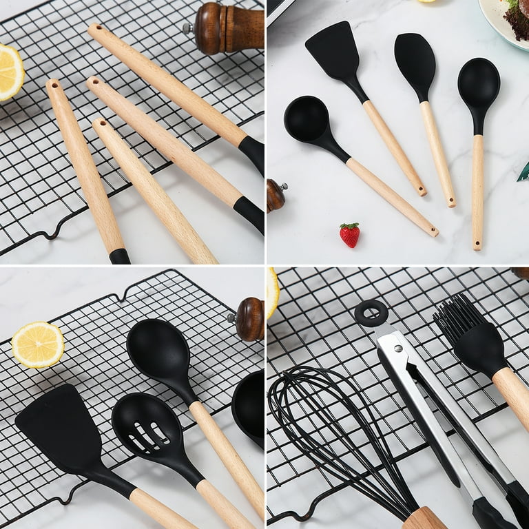  VIVAYO Silicone Cooking Utensil Kitchen Utensils Set, 12 Pieces Silicone  Kitchen Utensil Wooden Handles, Kitchen Spatula Sets with Holder Spoon  Turner Tongs,Mint Green : Home & Kitchen