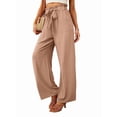 thumbnail image 3 of Women'S Wide Leg Pants with Pockets High Waist Adjustable Knot Loose Casual Trousers Business Work Pants Khaki S, 3 of 6