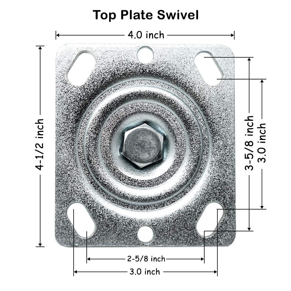 SY America Heavy Duty Steel Caster Iron Wheel 5"x2" Swivel Top Plate Caster High Capacity Total 4400lbs