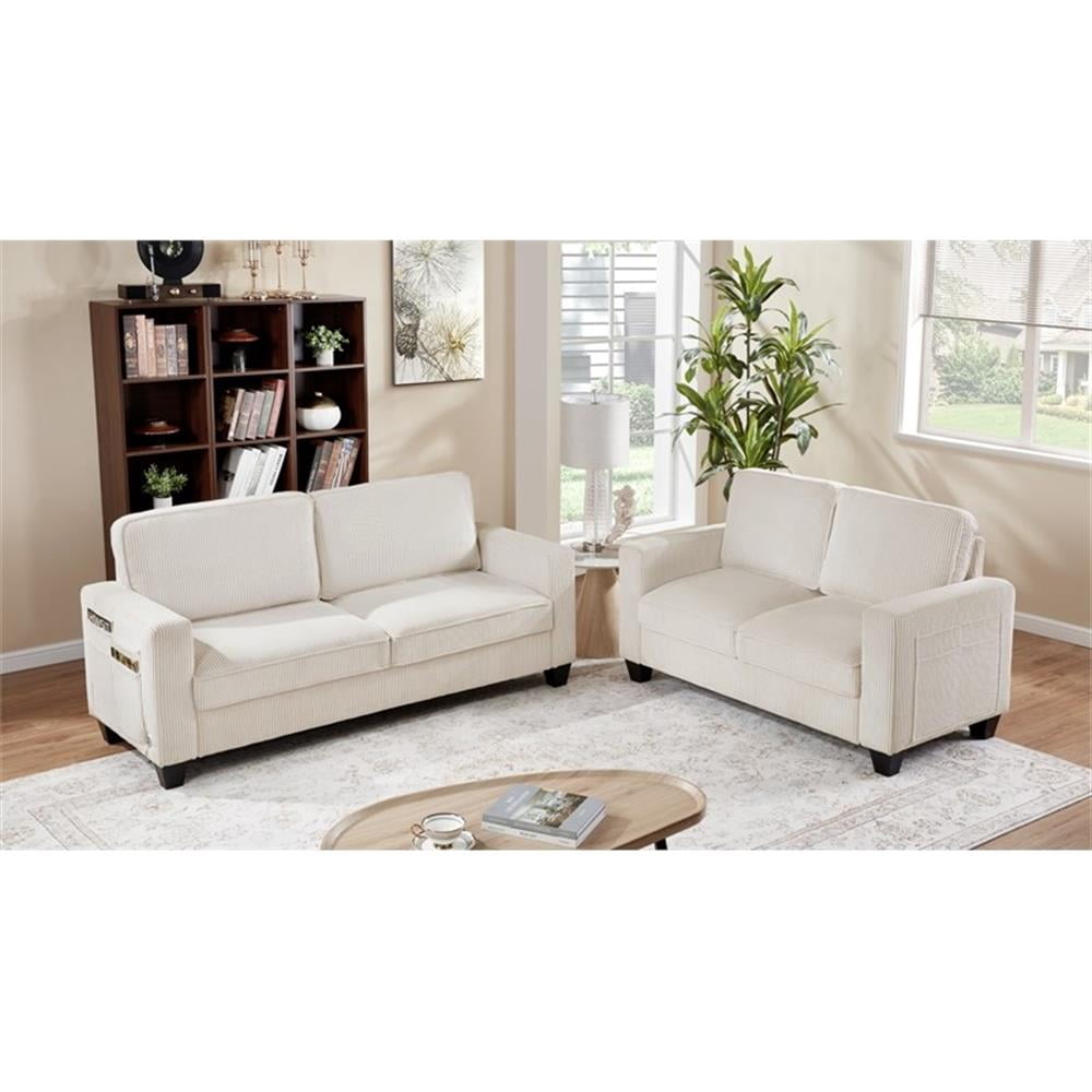 Bowery Hill 57"W Corduroy Loveseat Sofa with USB and Side Pockets in Beige