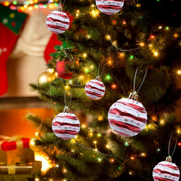 PPgejGEK 6Pcs Christmas Decoration Balls, 2.4"x2.8" Red White Striped Plastic Ornaments with Hanging Rope for Xmas Tree Holiday Decor