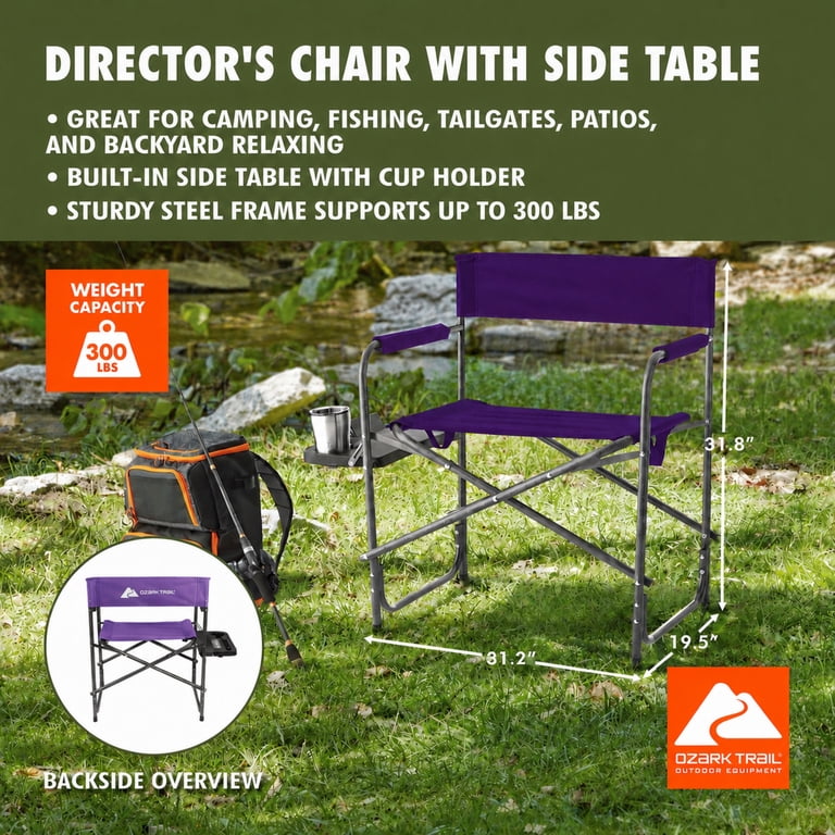 Ozark Trail Director Chair with Side Table, Purple - Walmart.com