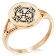 thumbnail image 1 of Stainless Steel Celtic Cross Triquetra Knot Minimalist Oval Top Polished Statement Signet Ring, 1 of 1