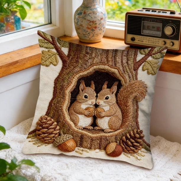 Uuiauoio Cute Animals Decorative Throw Pillow Cover , Animals Family Animals Outdoor Pillow Cases Square Standard Cushion Cover for Sofa Couch Bed Car 17.72x17.72 inch