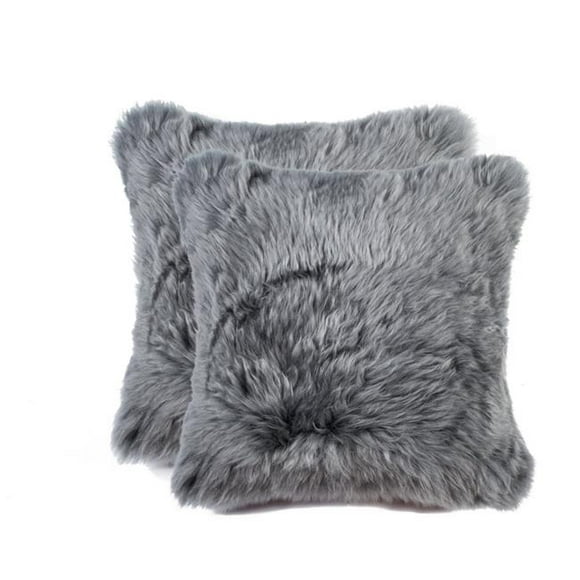 Natural 676685029409 18 x 18 in. New Zealand Sheepskin Pillow - Grey - Pack of 2