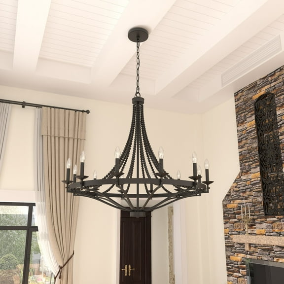 ACROMA Fidenza Empire 12-light Farmhouse Coastal Beaded Chandelier with UL Certified - 40'' Aged Zinc Distressed, Matte