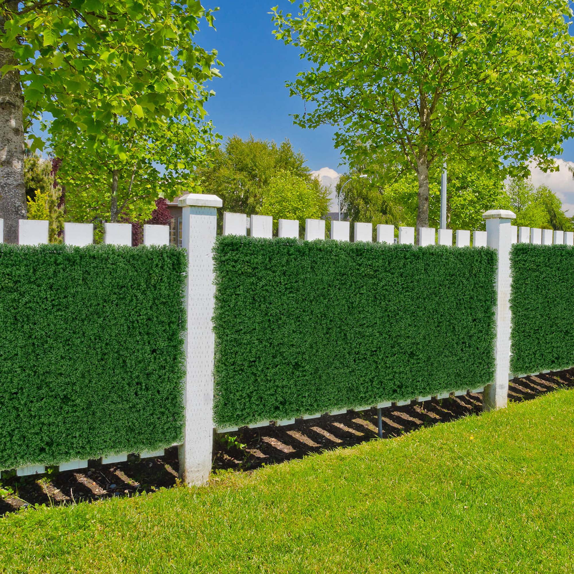 Costway 12 PCS Faux Green Moss Panels with Insertable Branches Stable X-shaped structure Dark Green