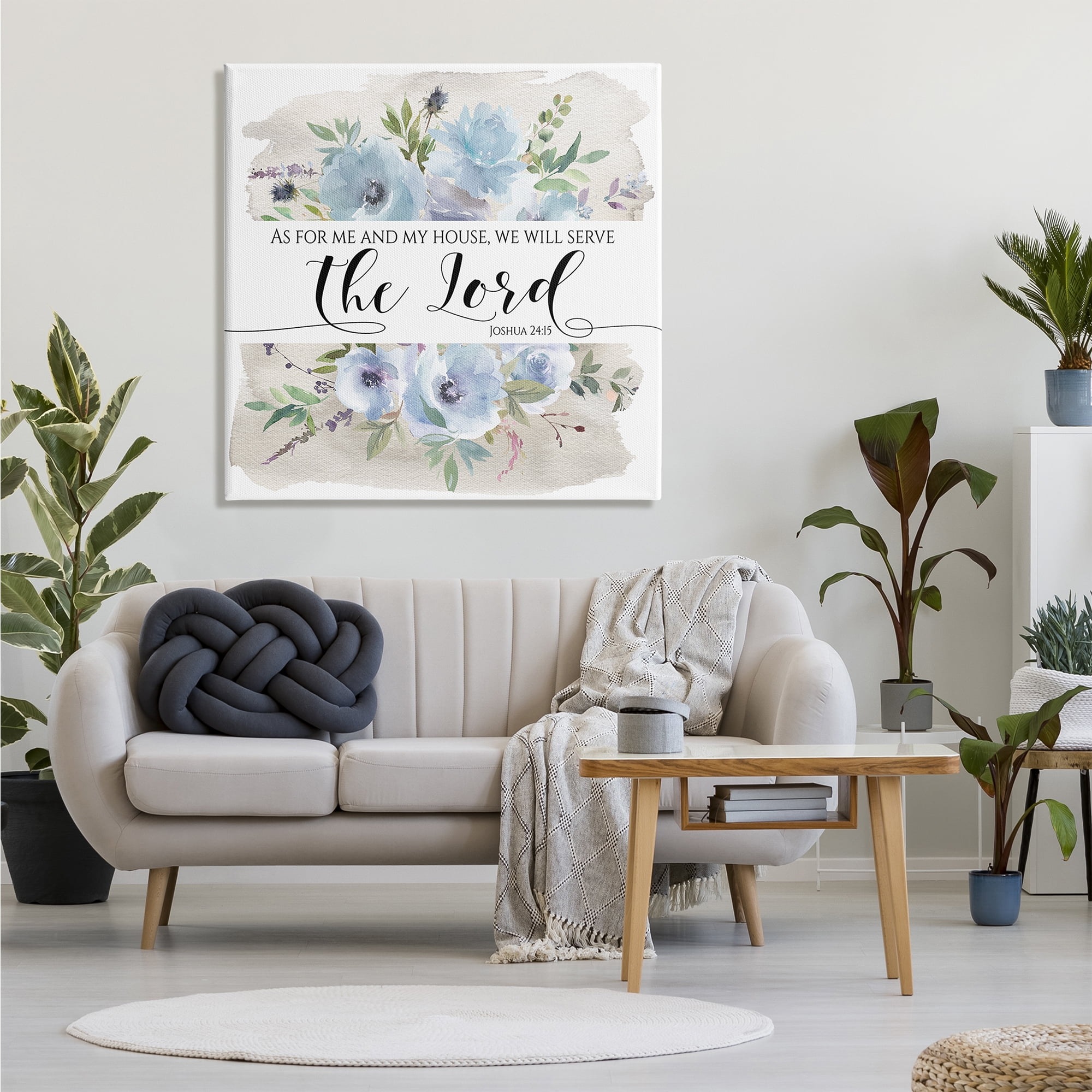 Stupell Industries Will Serve the Lord Joshua 24:15 Blue Florals Religious Painting Gallery Wrapped Canvas Print Wall Art, 36 x 36