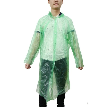 Green One Size Adult Disposable Hooded Raincoat Rain Poncho for Outdoor (Best Light Jacket For Travel)