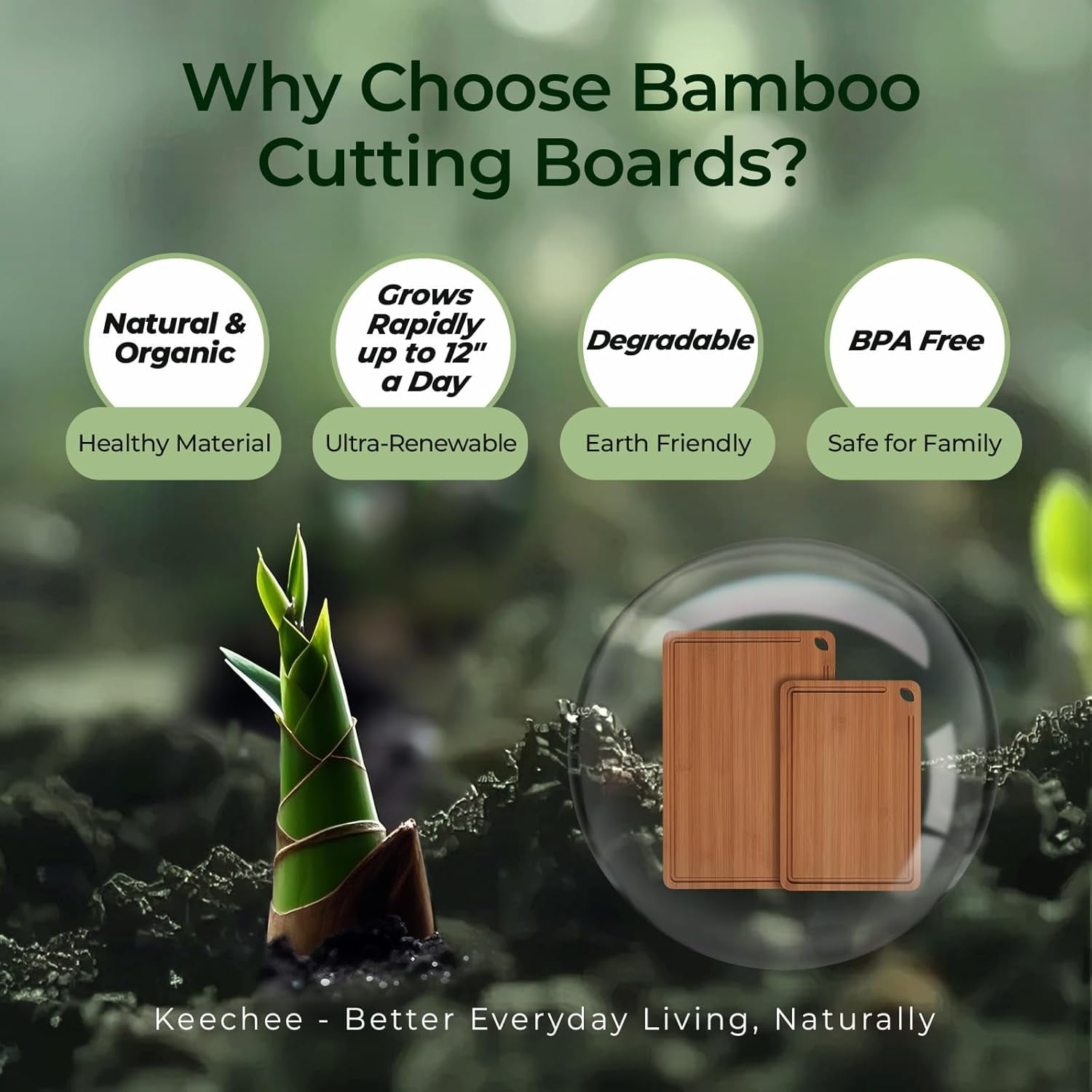 Keechee Carbonized Bamboo Cutting Board Set, 2 Piece, Brown, 15 in x 10 in and 12 in x 8 in, with Juice Groove and Built-in Handles