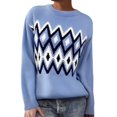 thumbnail image 3 of sususu Women's Geometric Pattern Sweater Ethnic Argyle Sweater Crewneck Long Sleeve Colorful Pullover Jumper Tops,A05-Light Blue,XXXXL, 3 of 5