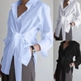thumbnail image 5 of Women Lace Up Wrap Shirt Long Sleeve Buttons Down Solid Tops Asymmetrical Blouse, 5 of 11