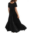 thumbnail image 3 of Gibobby Vestido largo de playa de verano para mujer Vestido maxi bohemio de manga corta con estampado floral de verano para mujer(Negro,G), 3 of 5