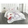 thumbnail image 2 of Ambesonne Eiffel Tower Quilted Coverlet 3 Pcs, Doodle Romantic Paris, Queen Size, Lilac Red Pale Blue, 2 of 4