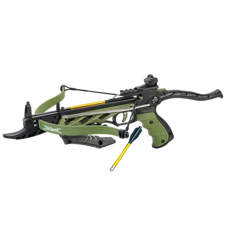 80lbs Green 225+ FPS Self Cocking Pistol Hunting Crossbow 3pc Gold Metal Arrows Powerful