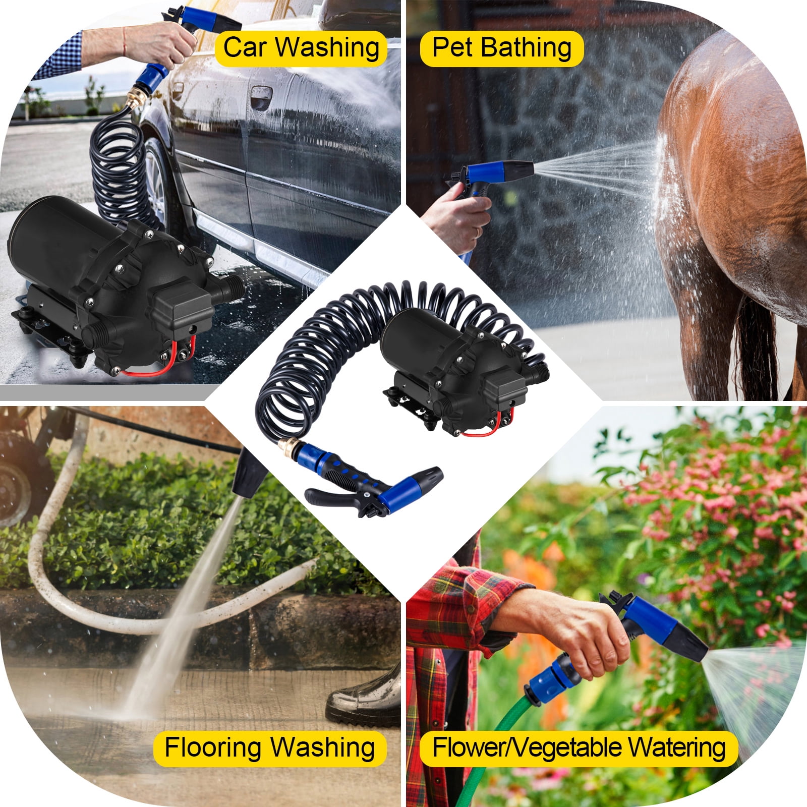 VEVOR 12V DC RV Water Diaphragm Pump, 5.3–5.5 GPM, 70 PSI Automatic, with 25 ft Coiled Hose, for RV, Marine, Boats & Caravan