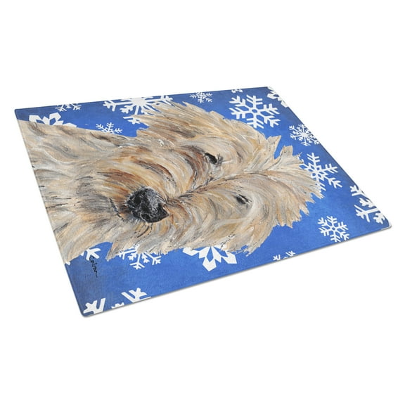 Caroline's Treasures Goldendoodle Blue Snowflake Winter Glass Cutting Board Large