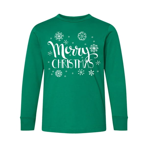 Inktastic Merry Christmas Hand Drawn White Snowflakes Long Sleeve Youth T-Shirt