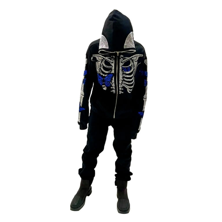 CenturyX Y2k Skeleton Full Zip Up Hoodies Over Face Women