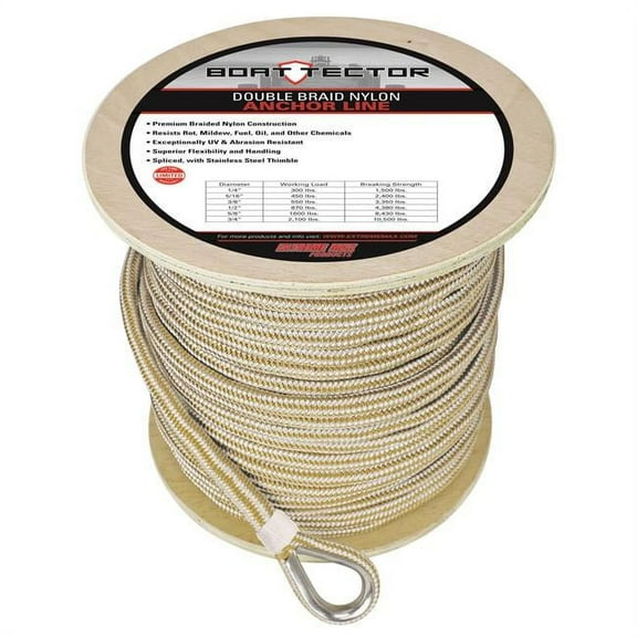 Extreme Max 30062279 BoatTector Double Braid Nylon Anchor Line with Thimble - 5