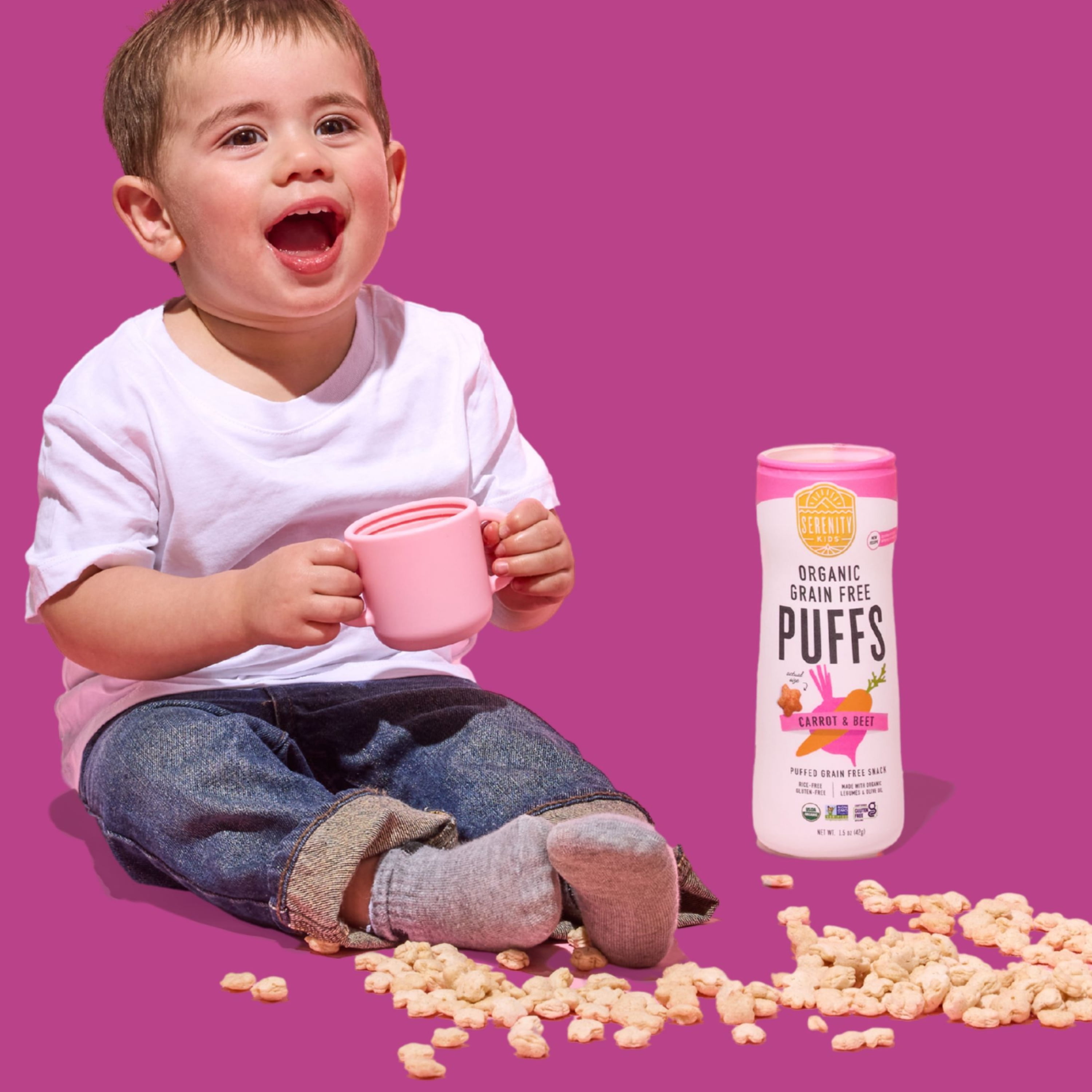 Serenity Kids Organic Grain Free Puffs Baby & Toddler Snacks, Carrot & Beet, 1.5 oz. Canister