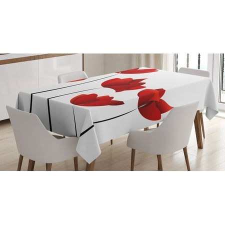 Valentine Tablecloth Floral Tablecloth, Valentines Inspired Exquisite Rose Petals Vivid Blossoms Florets Nature Illustration, Rectangular Table Cover for Dining Room Kitchen, 52 X 70 Inches, Red, by Ambesonne ()