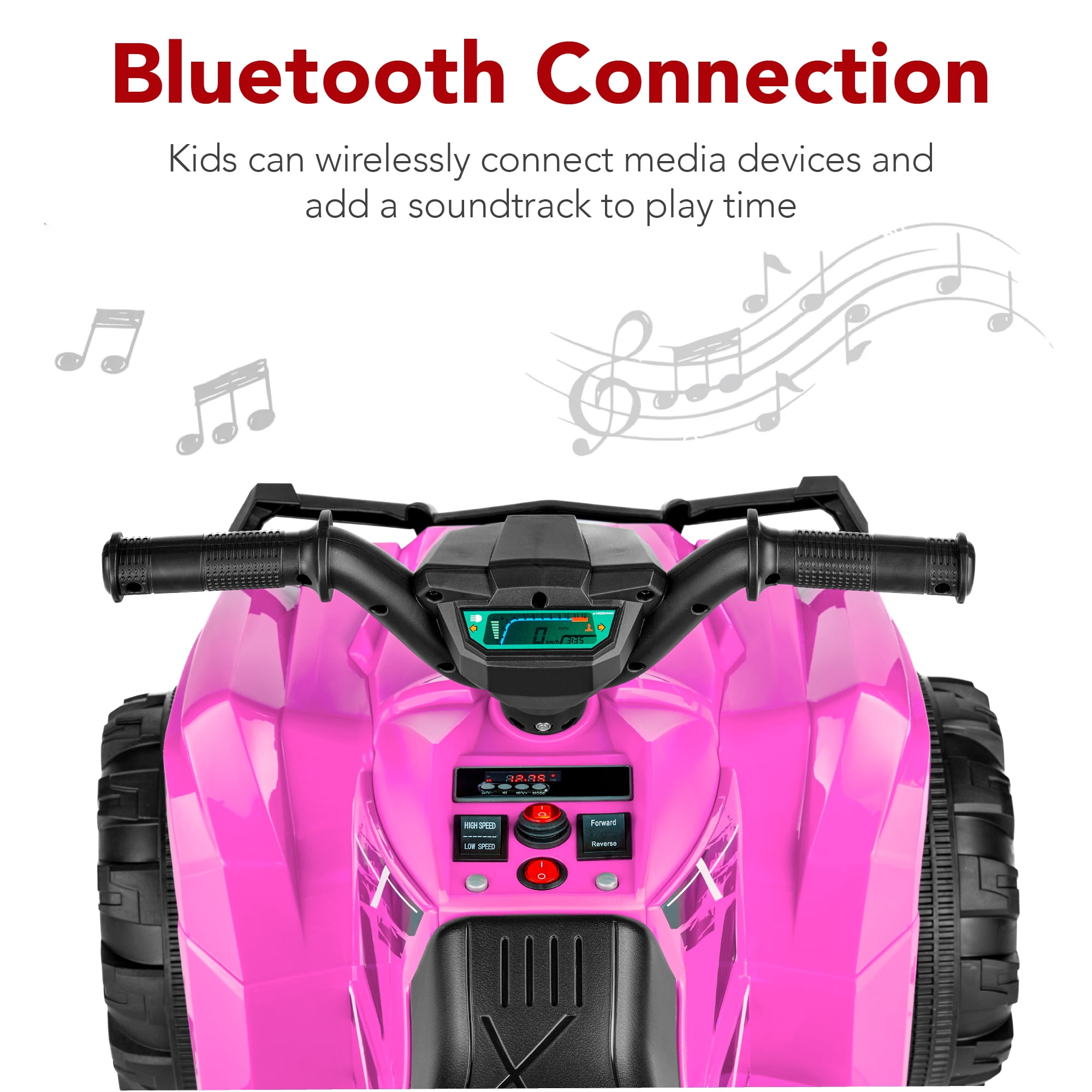 Best Choice Products 12V Kids Ride-On ATV Quad w/ Bluetooth, 2.4mph Max, Treaded Tires, LED Lights, Radio - Pink