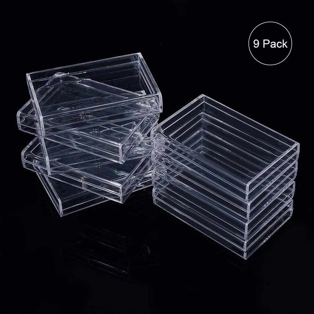 Clear 9 Pack Rectangle High Transparency Plastic Bead Storage Containers Box Drawer Organizers for Beauty SuppliesTiny BeadJewerlry Findings and Other Small Items - 3.5x2.36x0.7 Inches