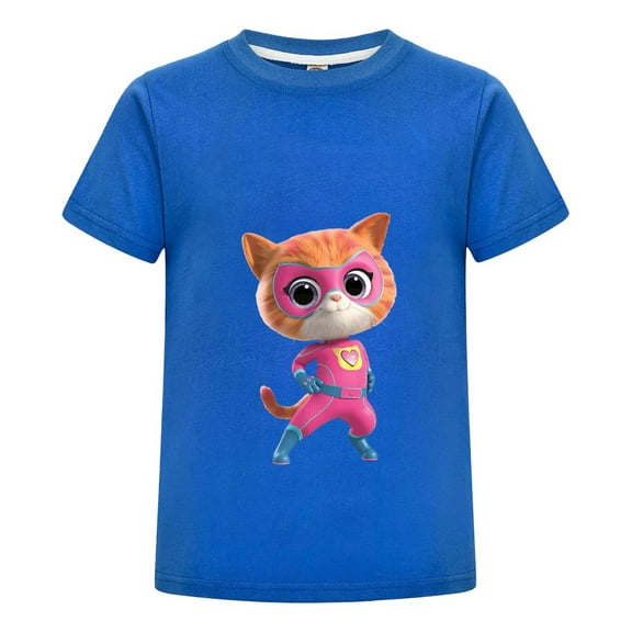 SuperKitties Short Sleeve T-Shirt for Kids – Cute Cartoon Cat Hero Tee for Girls Boys – Summer Cotton Graphic Top – Toddler Birthday Outfit – Play Shirt Ages 2-12