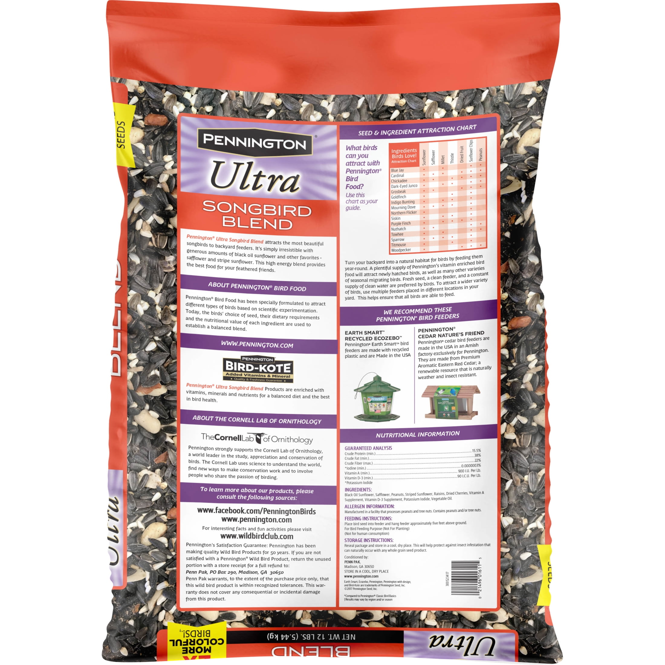 Pennington Ultra Songbird Blend, Dry Wild Bird Seed and Feed, 12 lb., 1 Pack