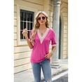 thumbnail image 3 of Anbech Deep V Neck Women Blouse Guipure Lace Shirt Solid Color Splice Trendy Short Sleeve Casual Tops, 3 of 9