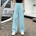 thumbnail image 5 of hlysgo Girls Wide Leg Pants Flowy Palazzo Linen Loose Fit Pant Casual Beach Travel Trousers with Pockets Blue Blue,12-13Years, 5 of 5