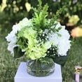 thumbnail image 3 of Enova Home Artificial Flowers Mixed Silk Cream Green Hydrangea and Greenery Fake Flowers Arrangement in Cylinder Glass Vase with Faux Water for Home Office Wedding Decoration, 3 of 6