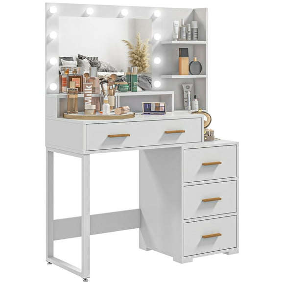 HOMCOM Table de Toilette Table de Maquillage avec Miroir et Rangement, Blanc